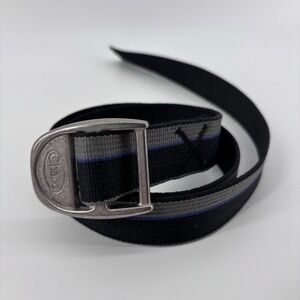 Chaco Metal Buckle Cinch Webbing Belt Mens 44"  Black Gray Blue Stripe